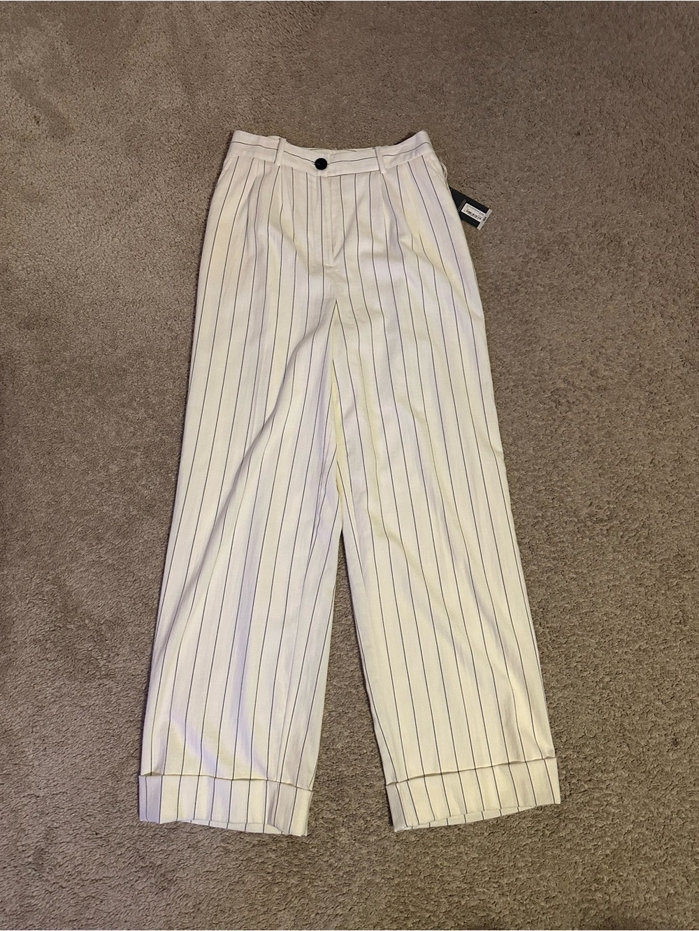 Worthington Cream Wide-Leg Pants with Black Pinstripes